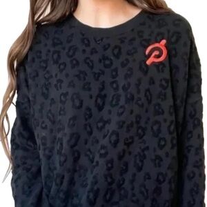 Black Peloton Leopard Print Sweatshirt with Orange Logo